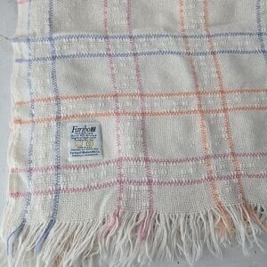 Vtg FARIBO Wool Acrylic Throw 50 x 60 Faribault Woolen Mill Afghan Plaid Pastel
